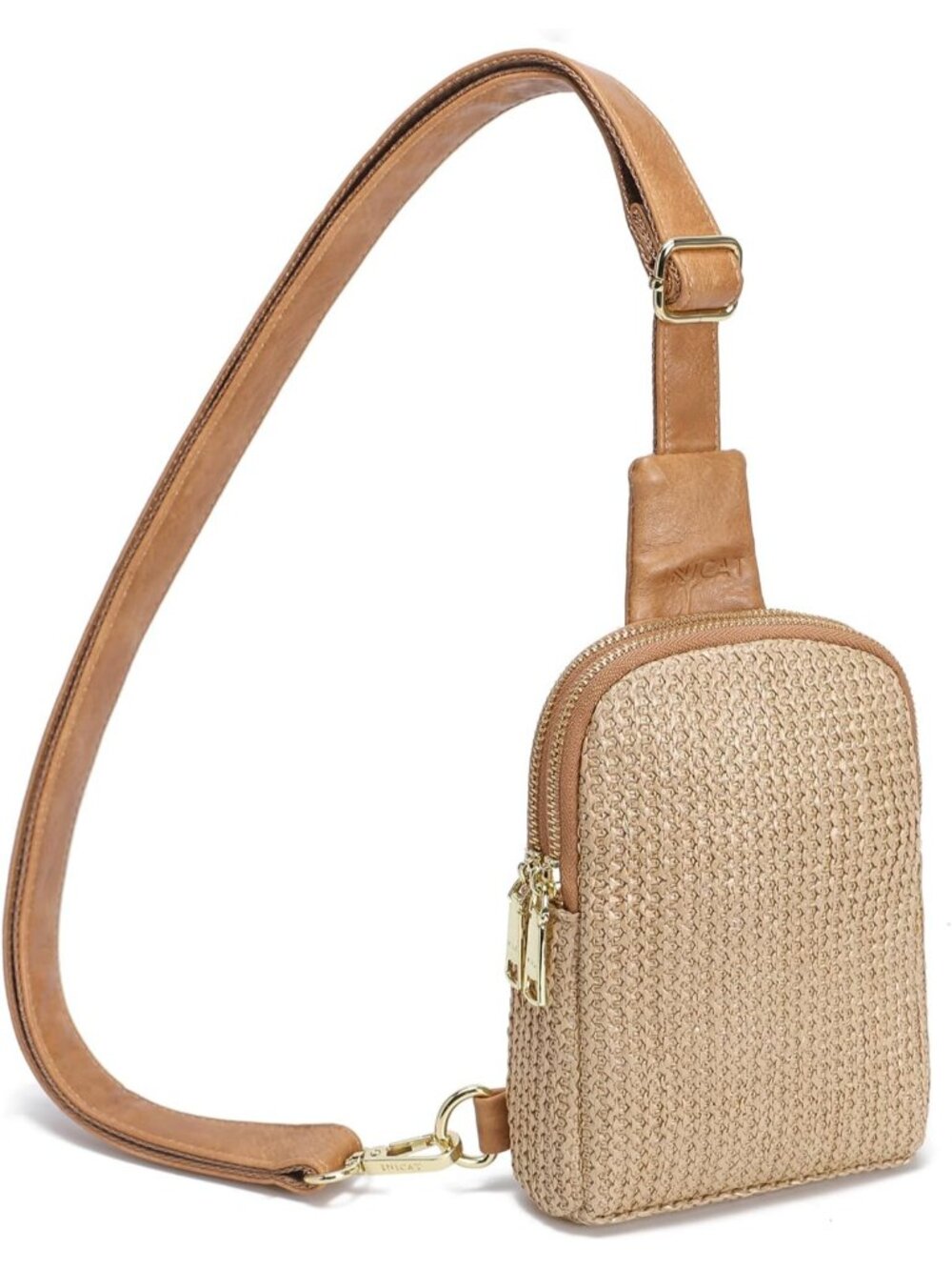 Women's Khaki Small Faux Straw Summer Beach Sling Casual Outings Crossbody Bag